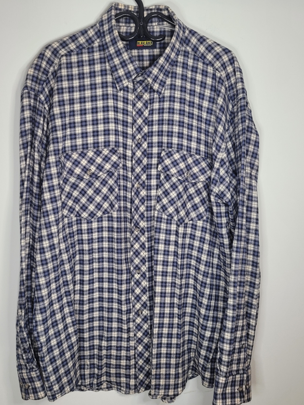 Blue and White Plaid Button-Down Shirt Workwear Size XXL